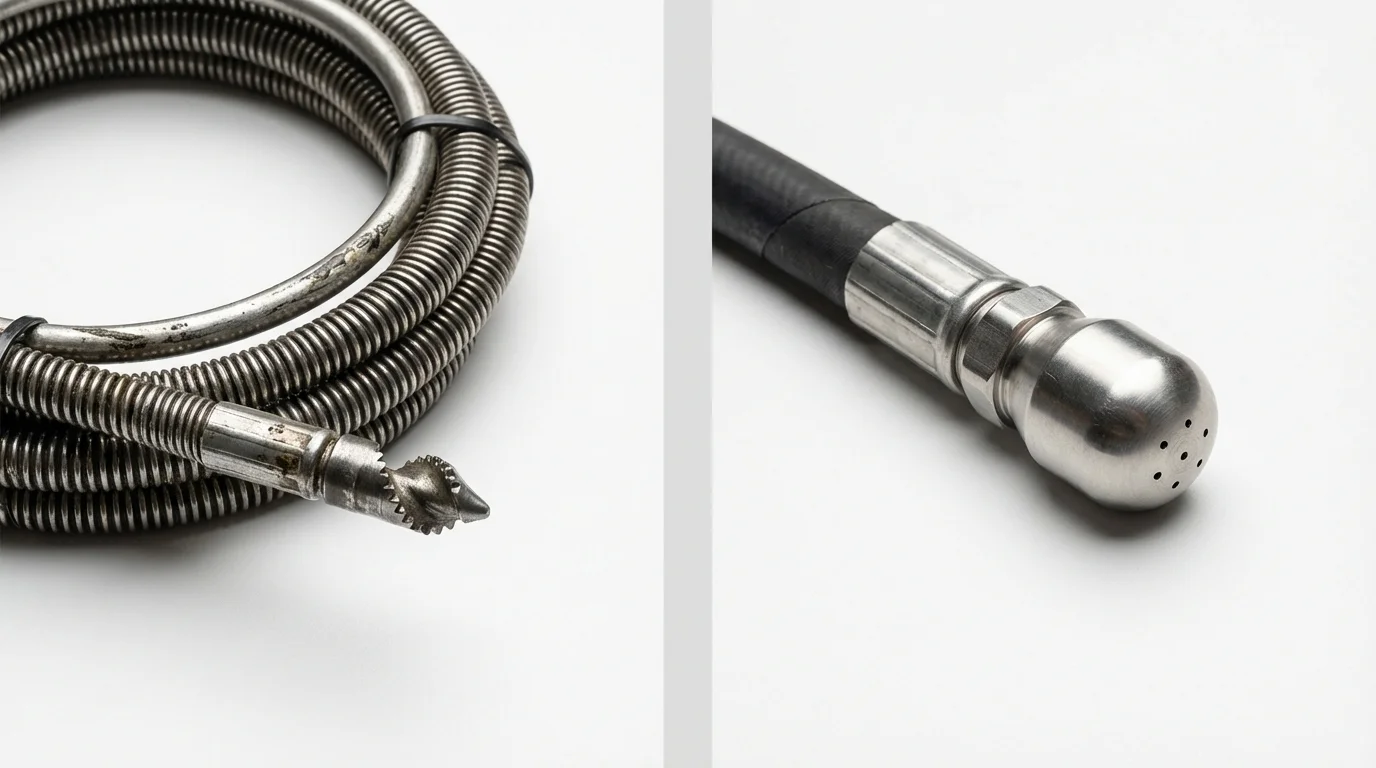 Drain snake cable and hydro jetting nozzle used for drain cleaning in Lawtell, LA