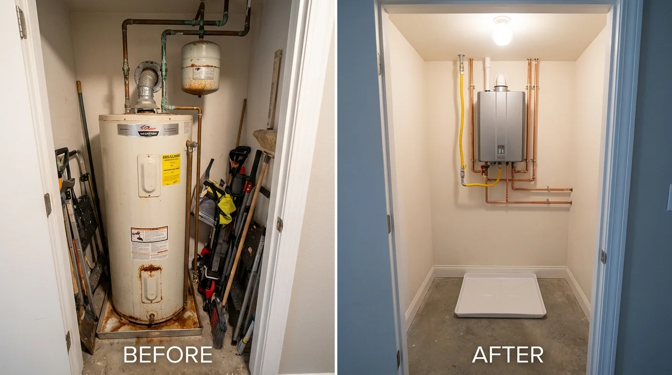 Tank water heater versus wall-mounted tankless unit comparison for Lawtell, LA homeowners