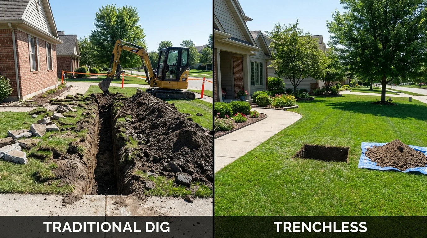 Trenchless sewer repair with minimal yard damage versus traditional excavation in Lawtell, LA